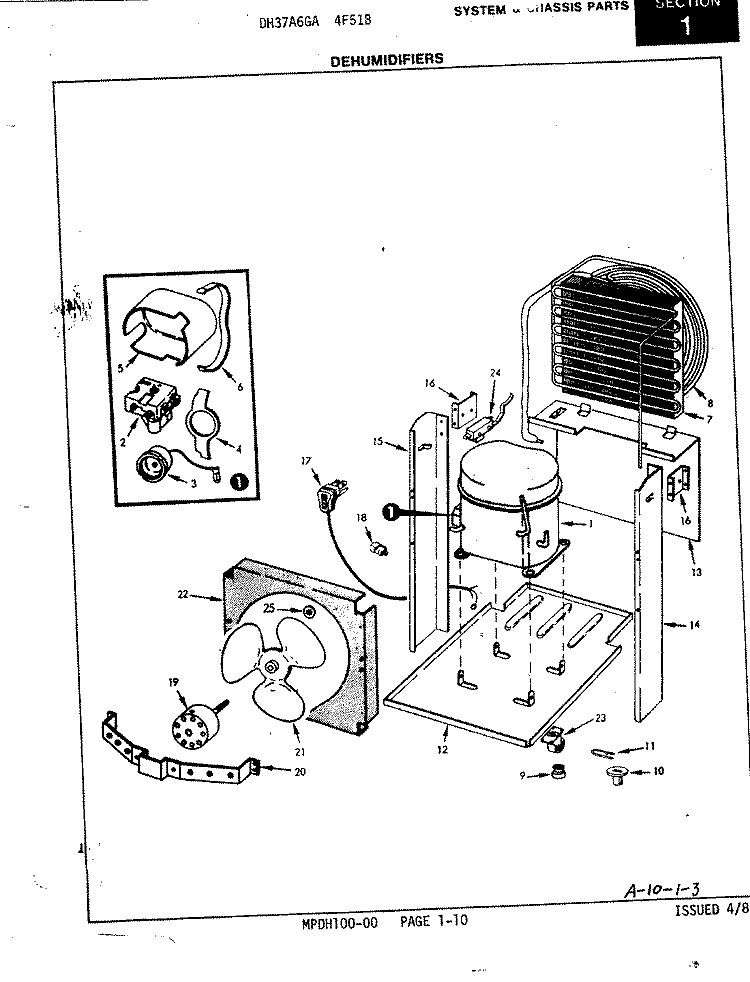 SYSTEM & CHASSIS Diagram and Parts List for DH37A6GA 4F51B Maytag Dehumidifier