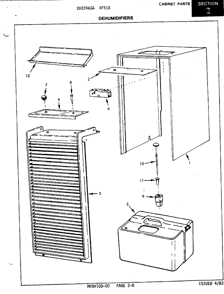 CABINET Diagram and Parts List for DH37A6GA 4F51B Maytag Dehumidifier
