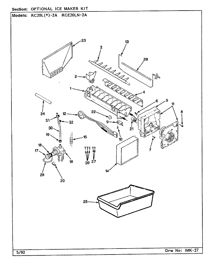 OPTIONAL ICE MAKER KIT Diagram and Parts List for RCE20LN-2A CS02A Maytag Refrigerator