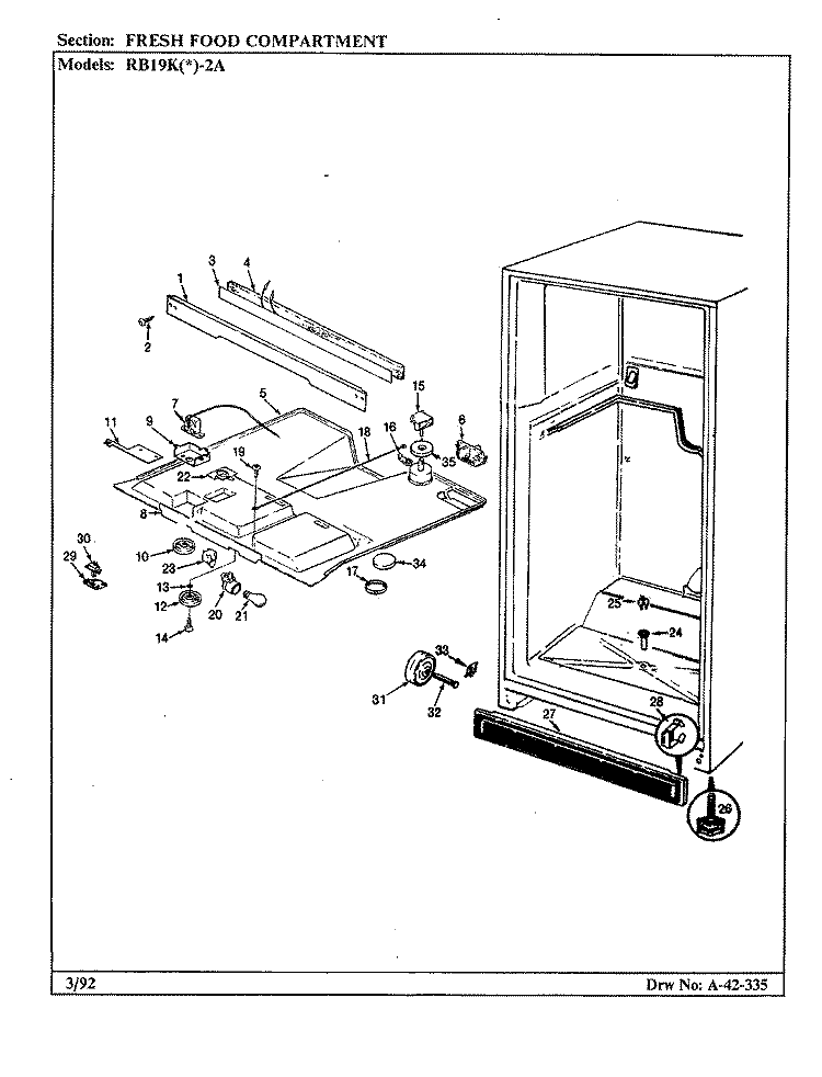 FRESH FOOD COMPARTMENT Diagram and Parts List for RB19KA-2A CG58A Admiral Refrigerator