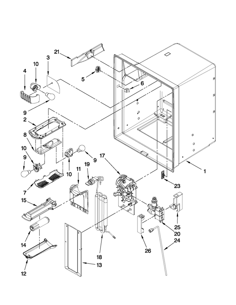 Refrigerator Liner Parts Diagram and Parts List for MFI2269VEB5  Maytag Refrigerator