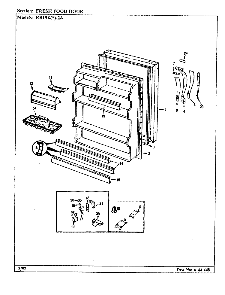 FRESH FOOD DOOR Diagram and Parts List for RB19KA-2A CG58A Admiral Refrigerator