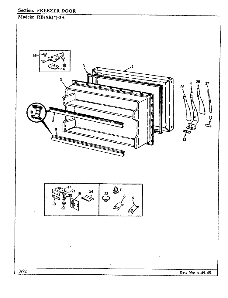 FREEZER DOOR Diagram and Parts List for RB19KA-2A CG58A Admiral Refrigerator