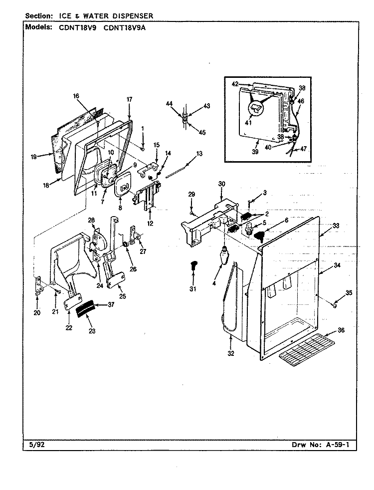 ICE & WATER DISPENSER Diagram and Parts List for CDNT18V9 CC44A Admiral Refrigerator