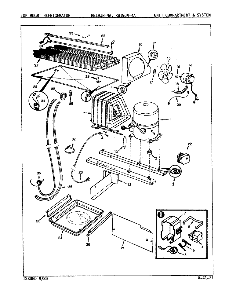 UNIT COMPARTMENT & SYSTEM Diagram and Parts List for RB19JA-4A 9A22B Magic Chef Refrigerator