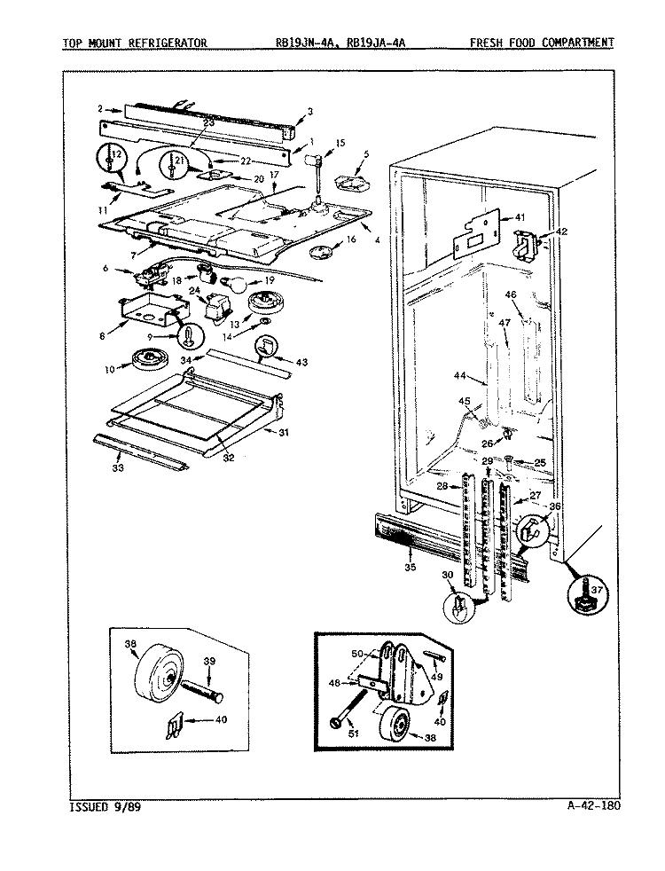 FRESH FOOD COMPARTMENT Diagram and Parts List for RB19JA-4A 9A22B Magic Chef Refrigerator