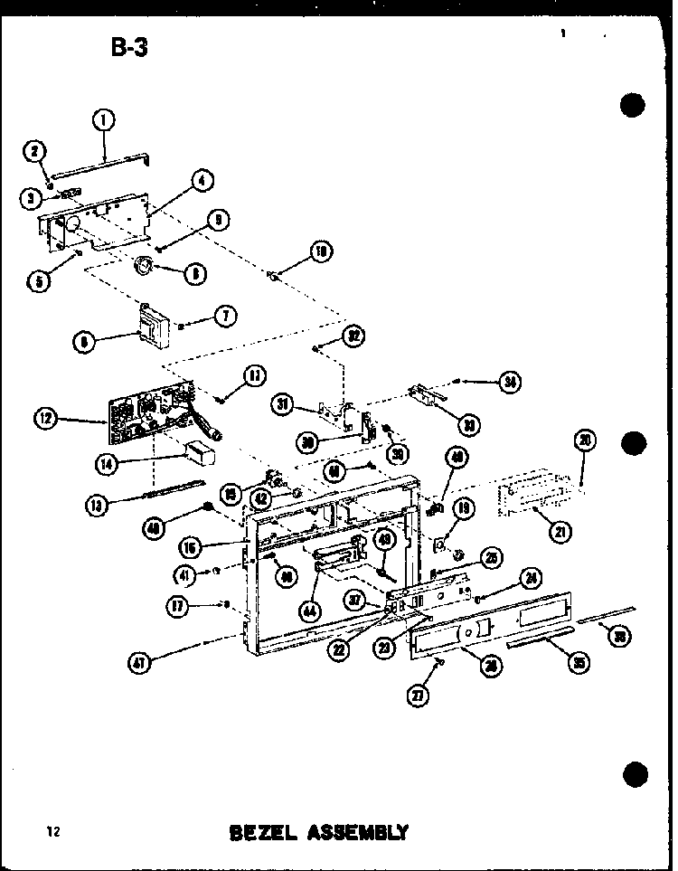 Bezel Assembly Diagram and Parts List for RC-14 P72100-9M Amana Microwave