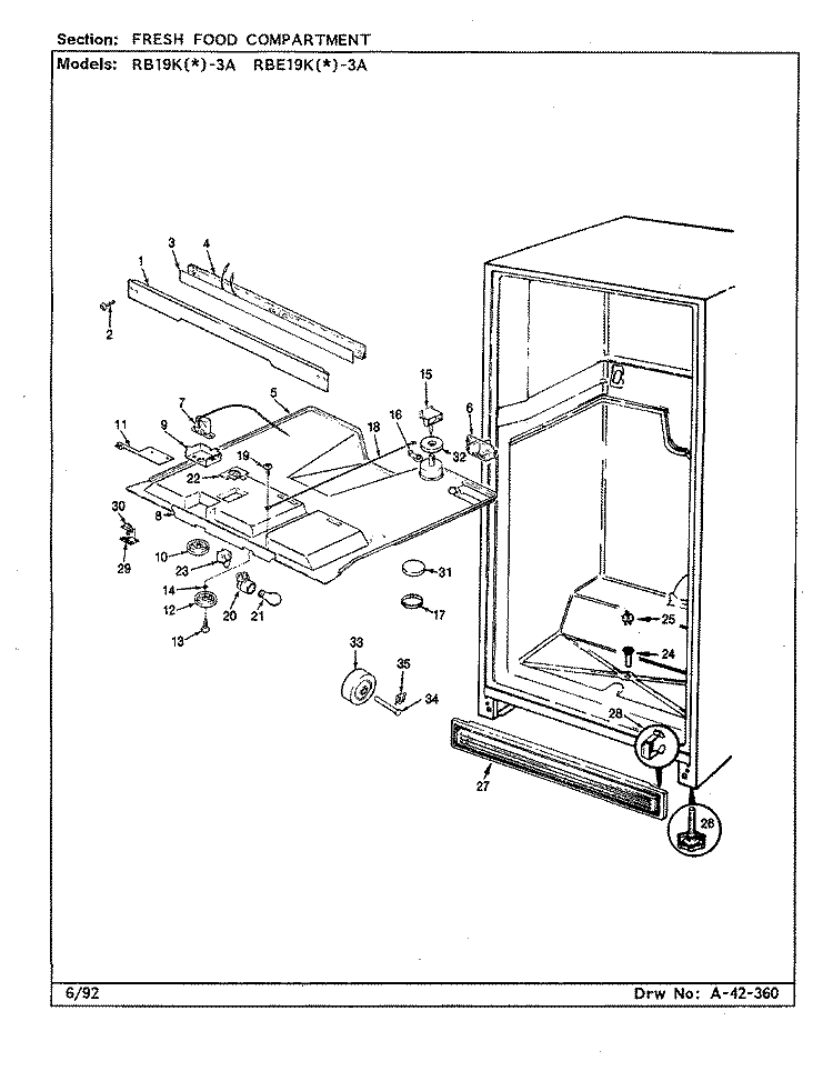 FRESH FOOD COMPARTMENT Diagram and Parts List for RBE19KA-3A CG61A Admiral Refrigerator