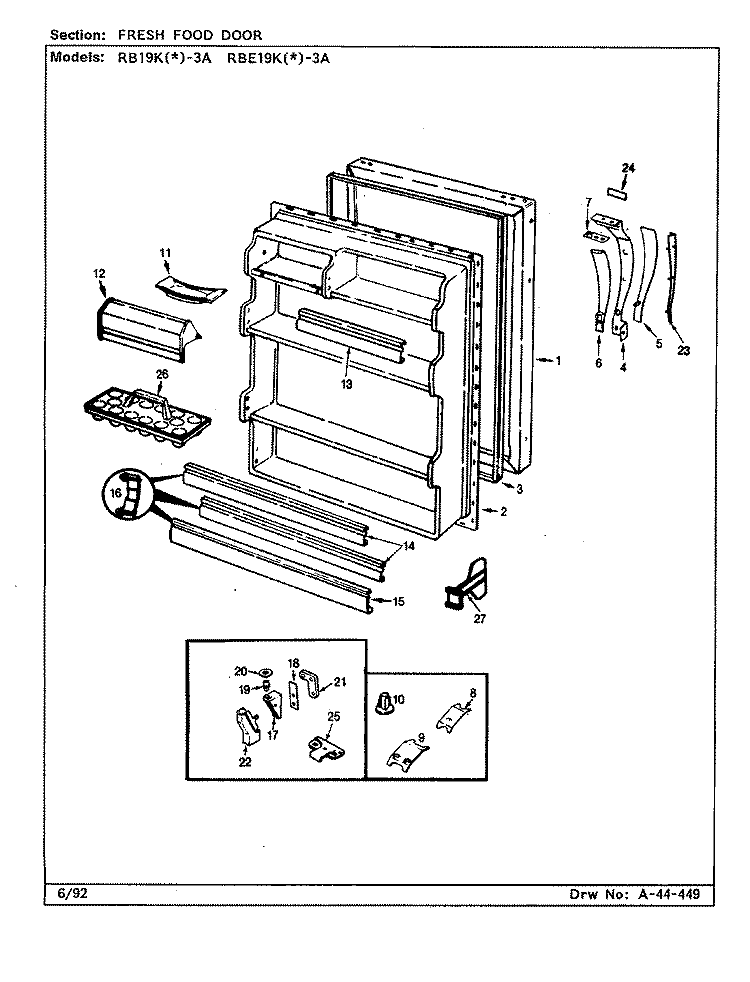 FRESH FOOD DOOR Diagram and Parts List for RBE19KA-3A CG61A Admiral Refrigerator