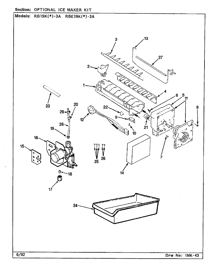 OPTIONAL ICE MAKER KIT Diagram and Parts List for RBE19KA-3A CG61A Admiral Refrigerator