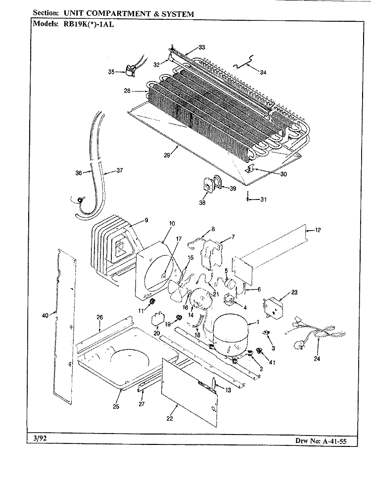UNIT COMPARTMENT & SYSTEM Diagram and Parts List for RB19KA-1AL BG52C Admiral Refrigerator