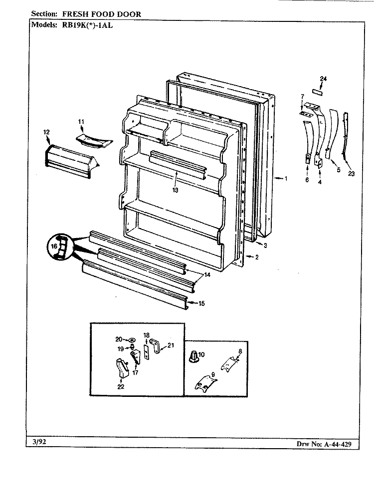 FRESH FOOD DOOR Diagram and Parts List for RB19KA-1AL CG52A Admiral Refrigerator
