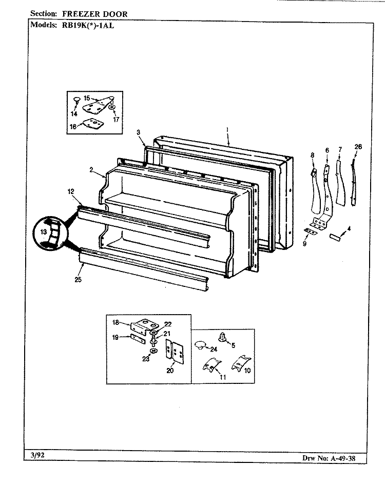 FREEZER DOOR Diagram and Parts List for RB19KA-1AL CG52A Admiral Refrigerator