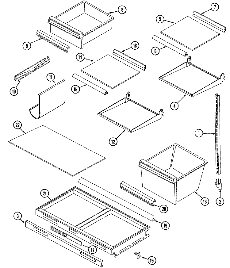 SHELVES & ACCESSORIES Diagram and Parts List for RTEA198AAM  Admiral Refrigerator