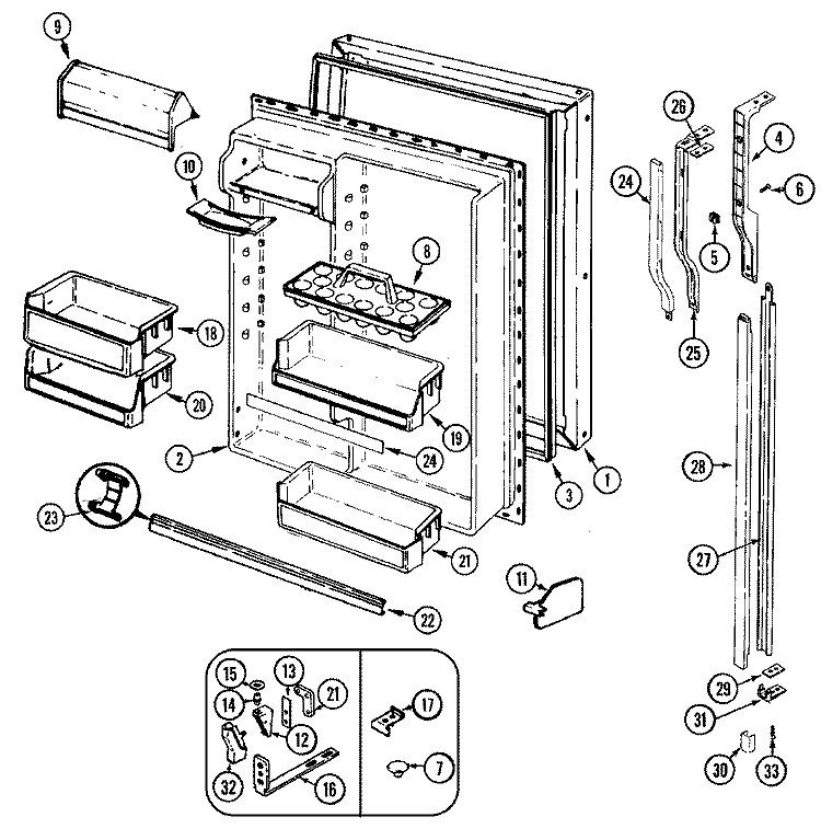 FRESH FOOD DOOR Diagram and Parts List for RTEA198AAM  Admiral Refrigerator