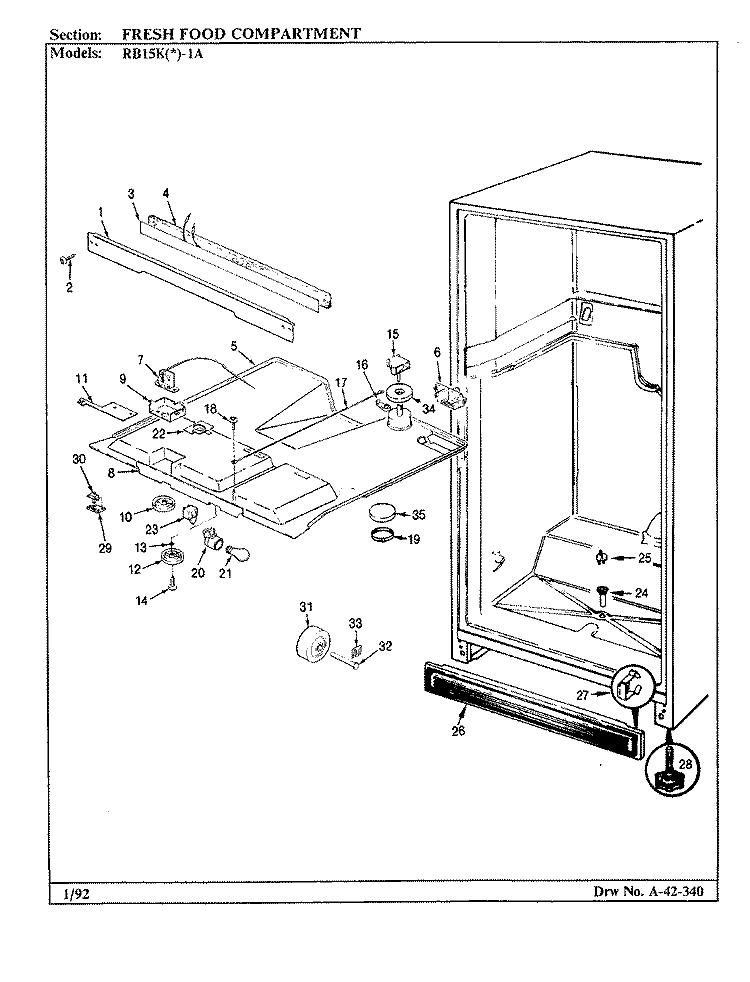FRESH FOOD COMPARTMENT Diagram and Parts List for RB15KY-1A BG01E Magic Chef Refrigerator