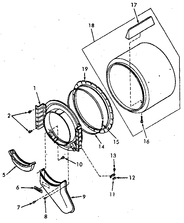 Front Bulkhead, Air Duct, Felt Seal And Cylinder Diagram and Parts List for NG4619W53721  Speed Queen Dryer