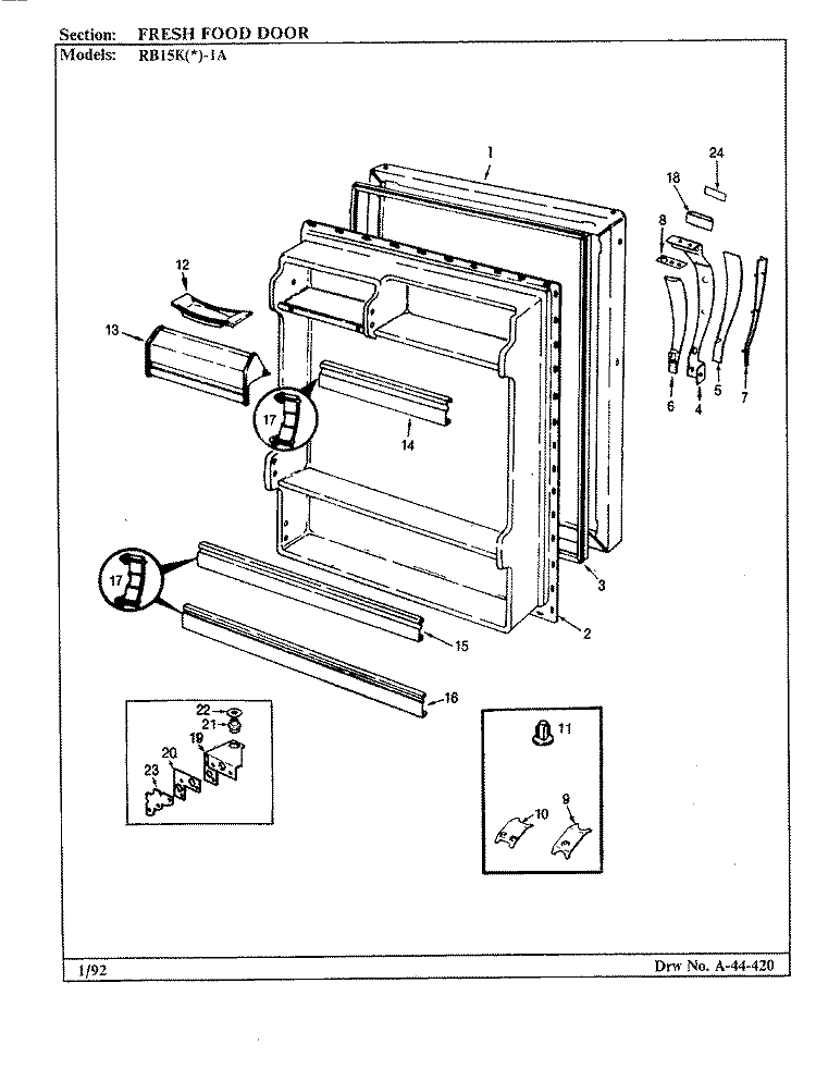 FRESH FOOD DOOR Diagram and Parts List for RB15KA-1A BL02B Admiral Refrigerator