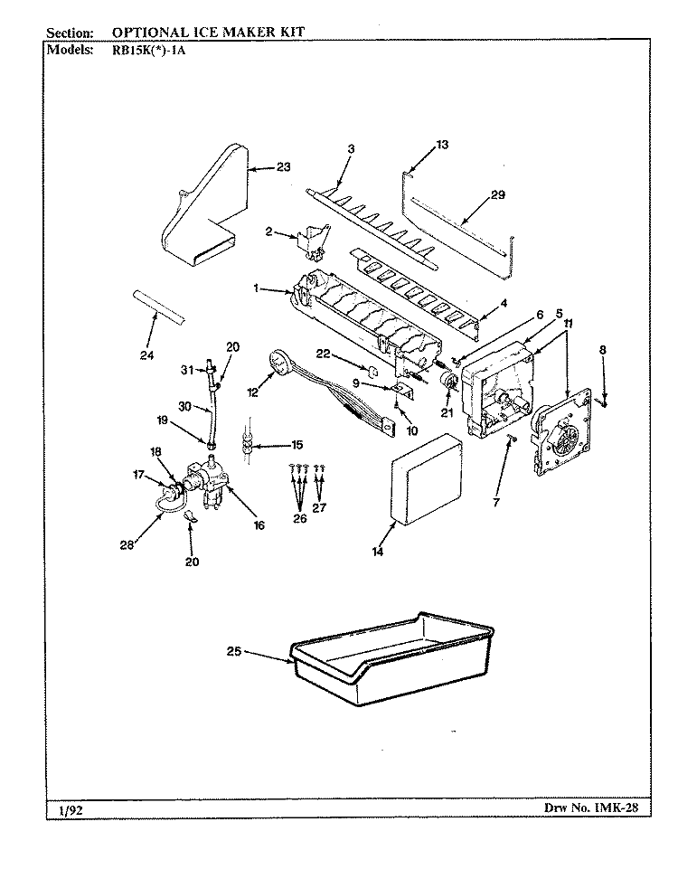 OPTIONAL ICE MAKER KIT Diagram and Parts List for RB15KY-1A BG01E Magic Chef Refrigerator