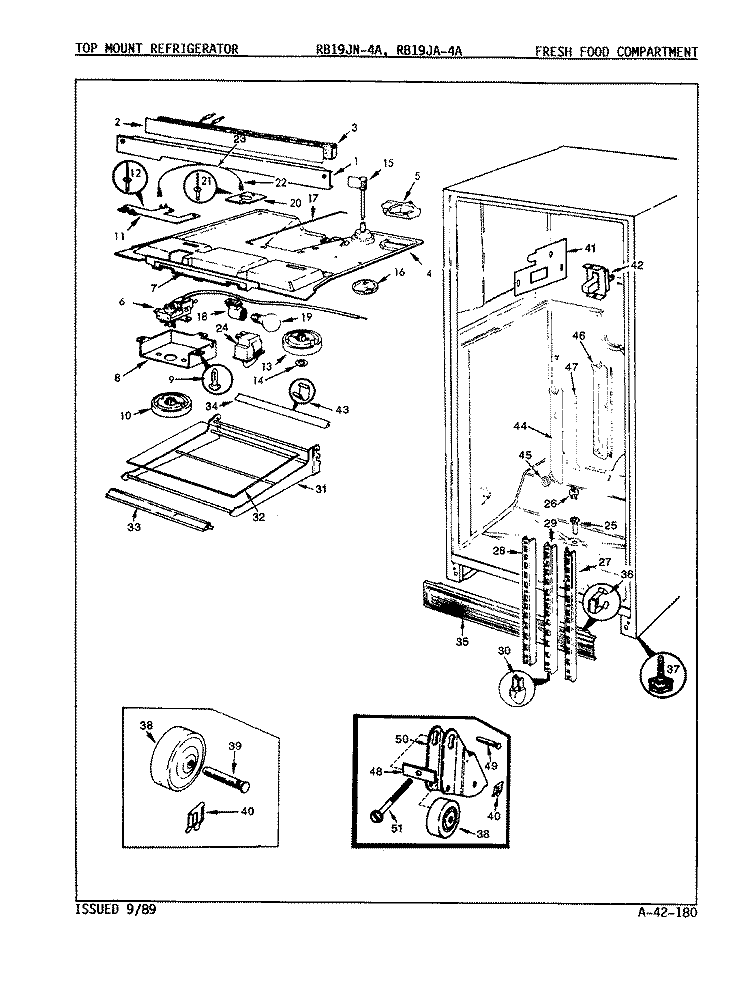 FRESH FOOD COMPARTMENT Diagram and Parts List for RB19JA-4A 9A22A Magic Chef Refrigerator