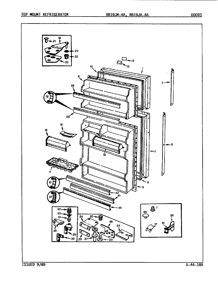 DOORS Diagram and Parts List for RB19JA-4A 9A22A Magic Chef Refrigerator