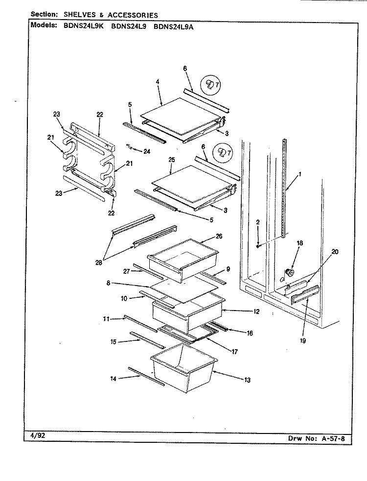 SHELVES & ACCESSORIES Diagram and Parts List for BDNS24L9K BN92F Admiral Refrigerator