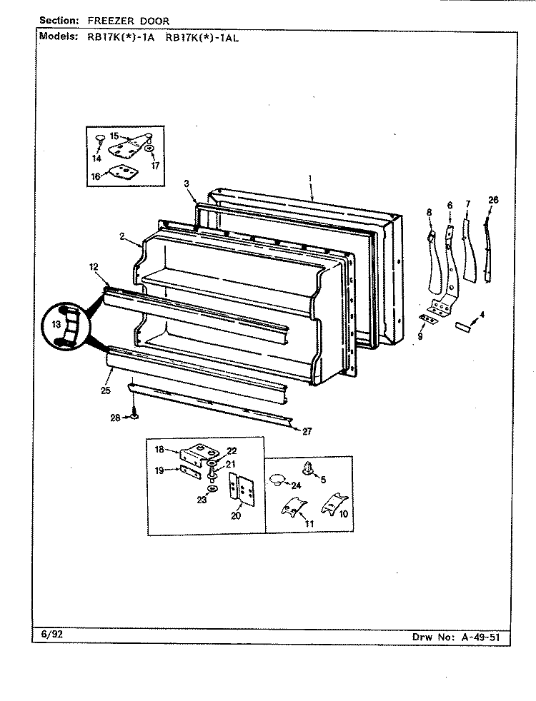 FREEZER DOOR Diagram and Parts List for RB17KA-1AL BG22C Admiral Refrigerator