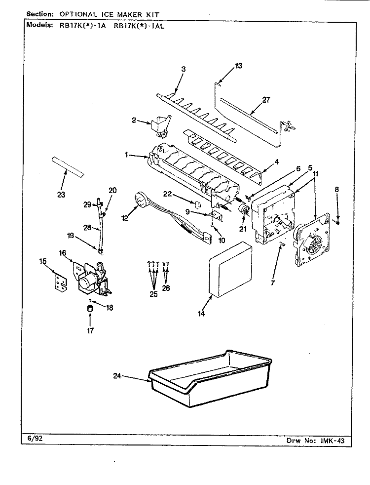 OPTIONAL ICE MAKER KIT Diagram and Parts List for RB17KA-1AL BG22C Admiral Refrigerator