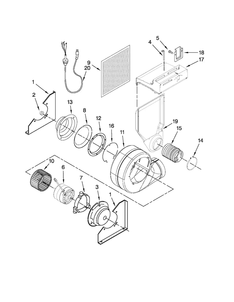 Blower Assembly Parts Diagram and Parts List for JES9860CCS01  Jenn-Air Range