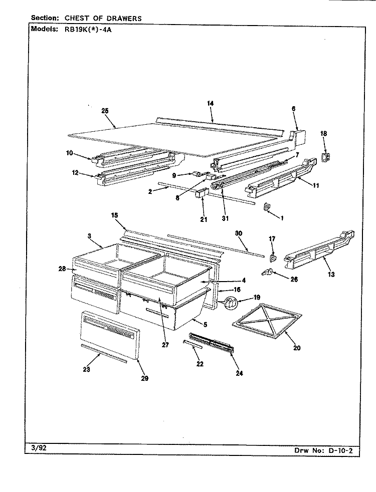 CHEST OF DRAWERS Diagram and Parts List for RB19KN-4A CG64A Magic Chef Refrigerator
