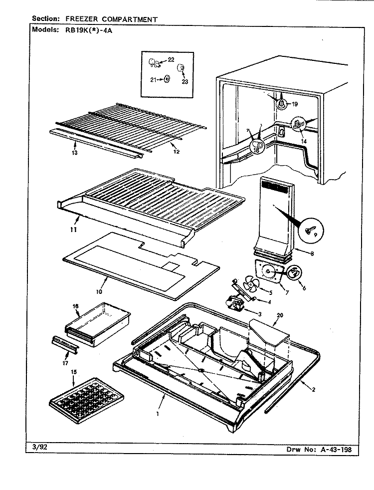 FREEZER COMPARTMENT Diagram and Parts List for RB19KN-4A CG64A Magic Chef Refrigerator