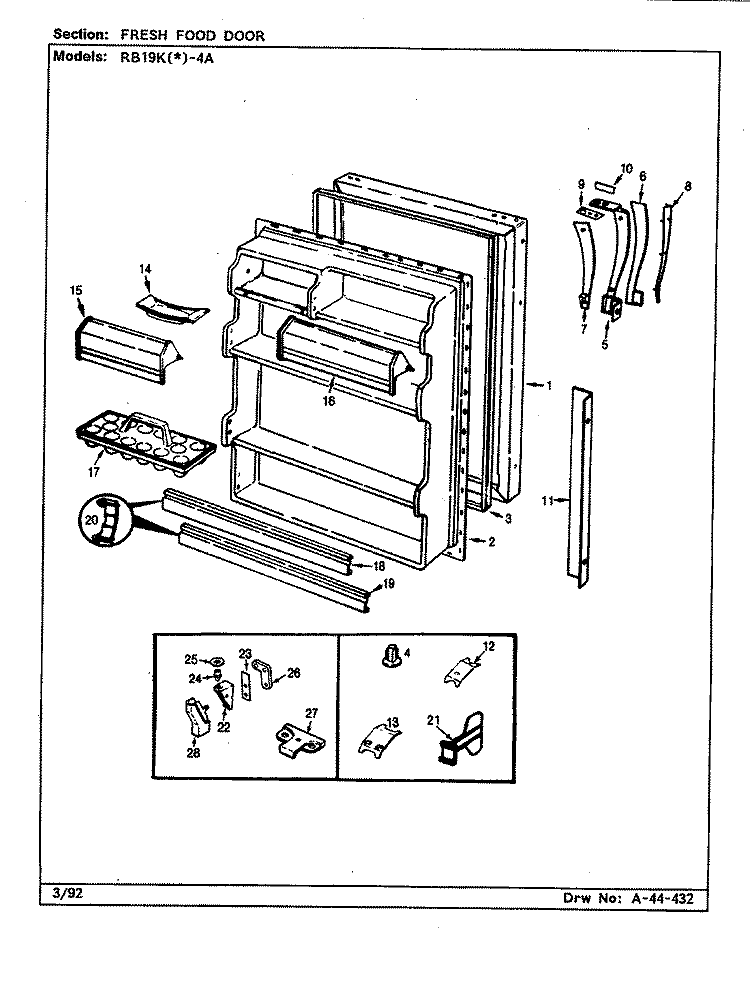FRESH FOOD DOOR Diagram and Parts List for RB19KA-4A CG65A Magic Chef Refrigerator