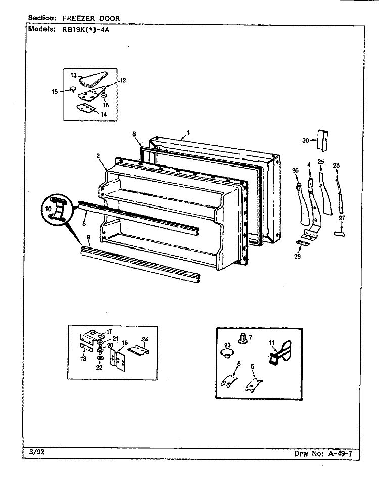 FREEZER DOOR Diagram and Parts List for RB19KA-4A CG65A Magic Chef Refrigerator