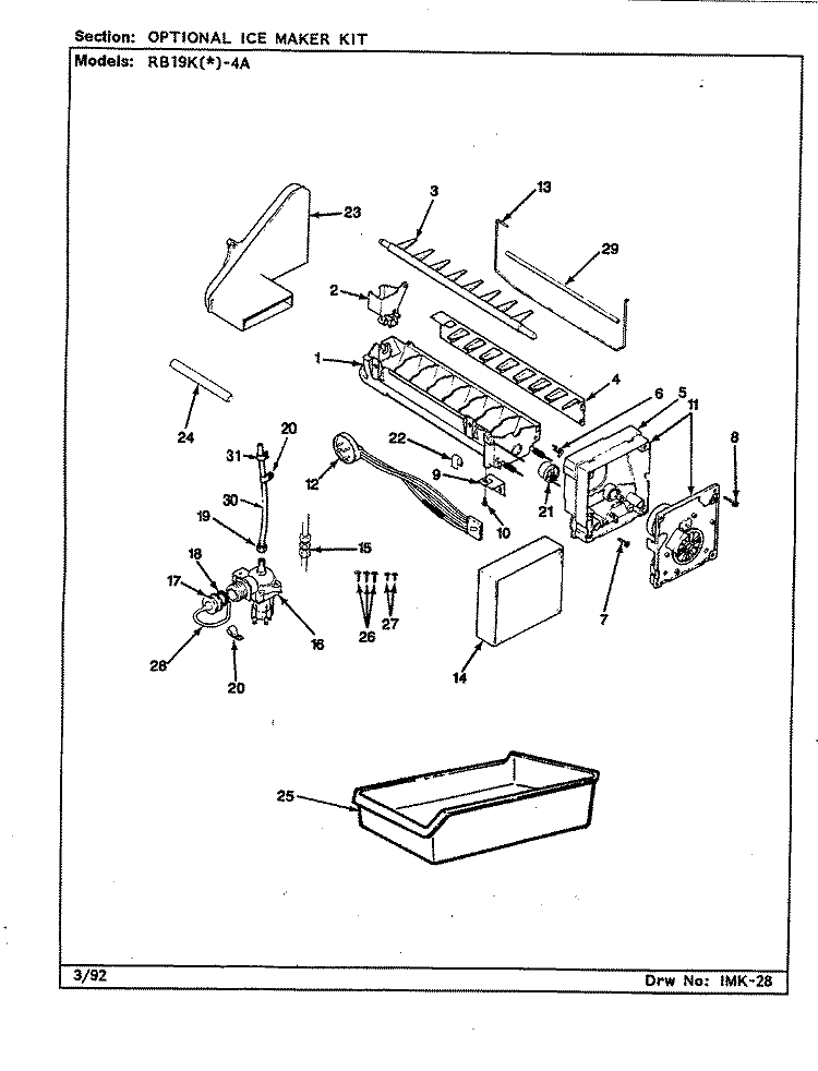 OPTIONAL ICE MAKER KIT Diagram and Parts List for RB19KN-4A CG64A Magic Chef Refrigerator