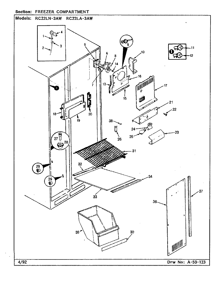 FREEZER COMPARTMENT Diagram and Parts List for RC22LN-3AW CS31A Admiral Refrigerator