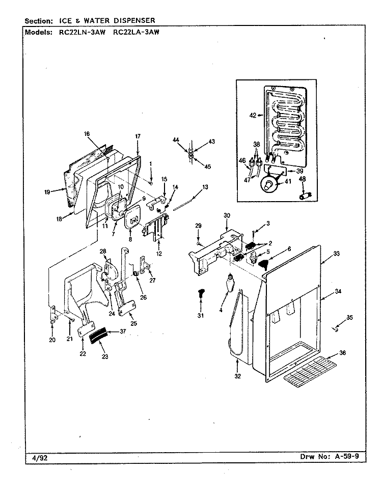 ICE & WATER DISPENSER Diagram and Parts List for RC22LN-3AW CS31A Admiral Refrigerator