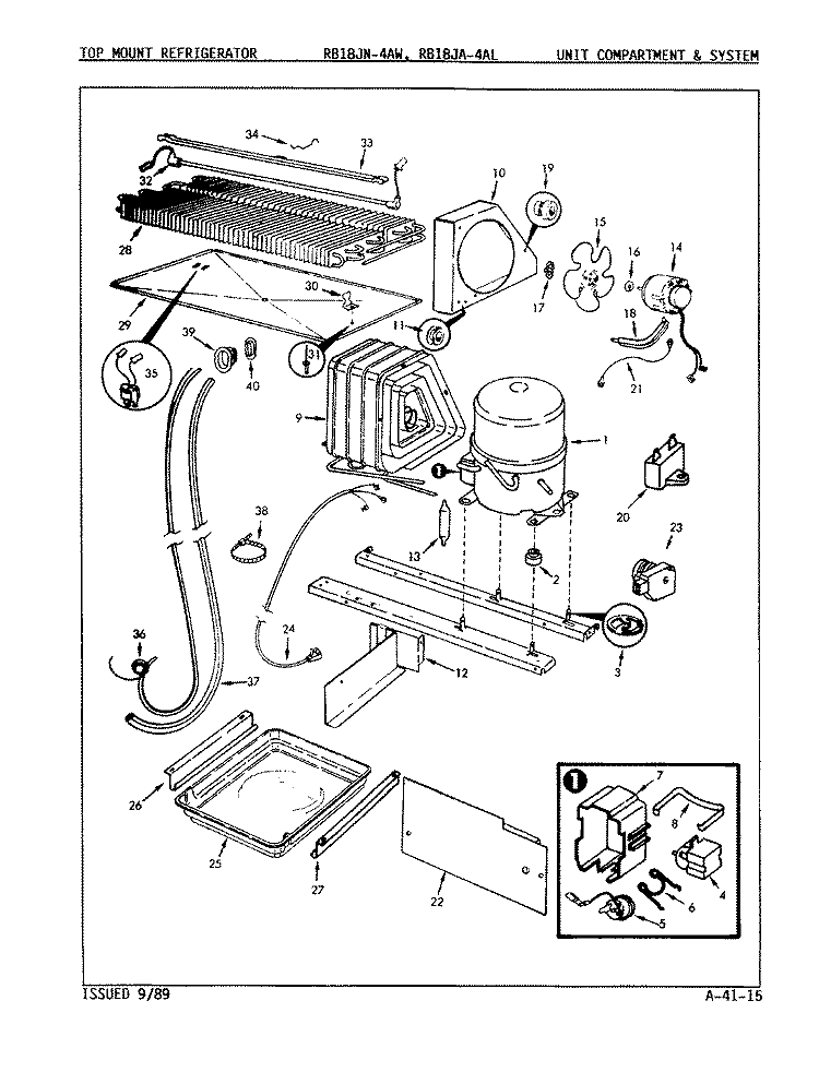 UNIT COMPARTMENT & SYSTEM Diagram and Parts List for RB18JN-4AW 9A81A Admiral Refrigerator