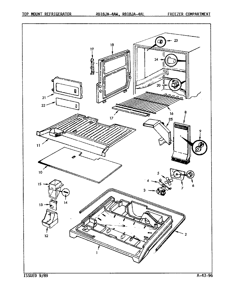 FREEZER COMPARTMENT Diagram and Parts List for RB18JN-4AW 9A81A Admiral Refrigerator