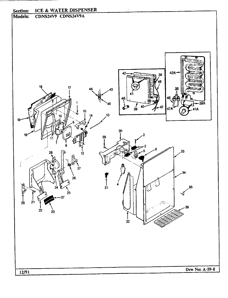 FREEZER DOOR Diagram and Parts List for RC20LA-3AW BS10B Admiral Refrigerator