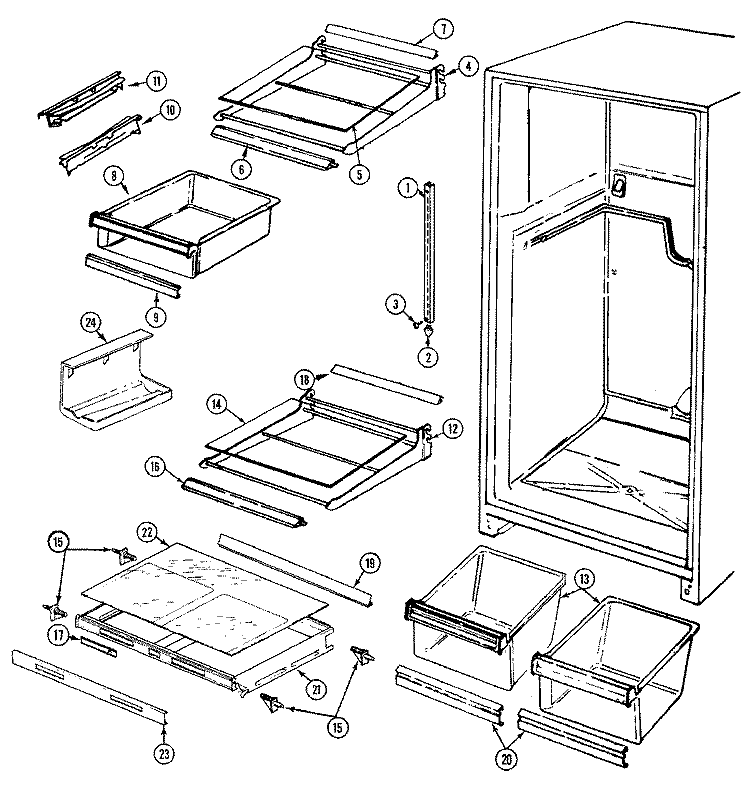 SHELVES & ACCESSORIES Diagram and Parts List for RTDA198AAB  Admiral Refrigerator