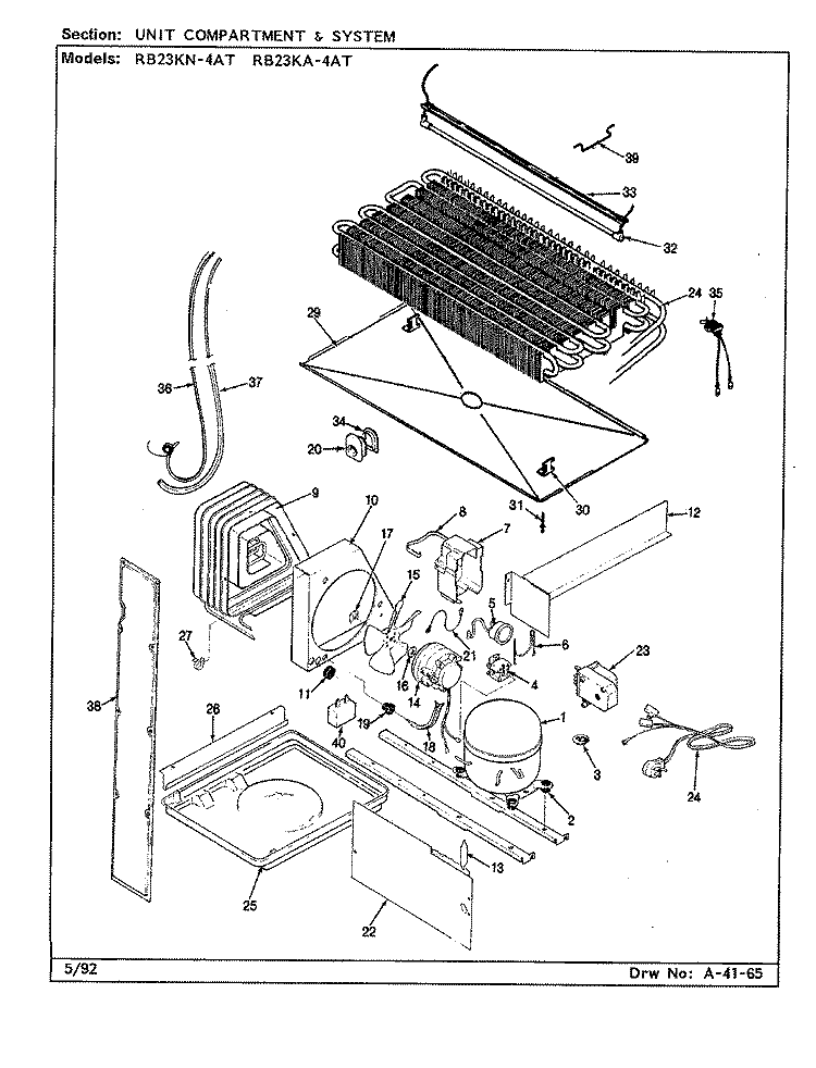 UNIT COMPARTMENT & SYSTEM Diagram and Parts List for RB23KN-4AT CL94A Magic Chef Refrigerator