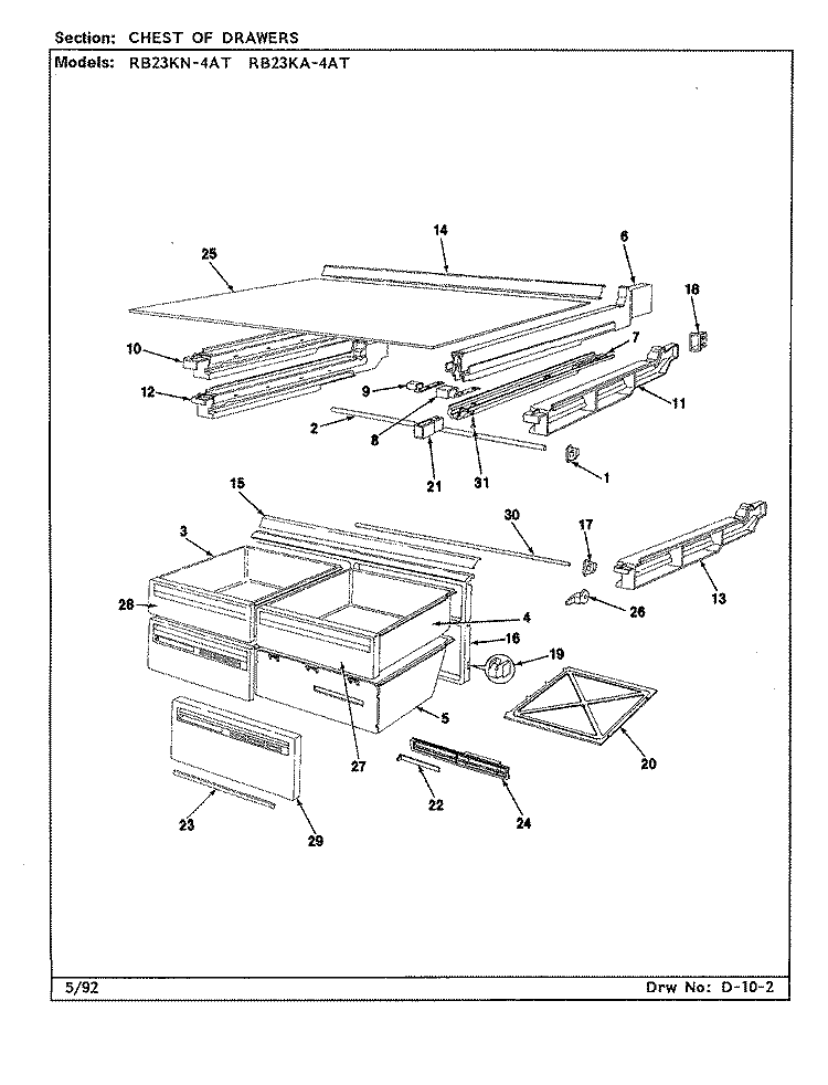 CHEST OF DRAWERS Diagram and Parts List for RB23KN-4AT CL94A Magic Chef Refrigerator