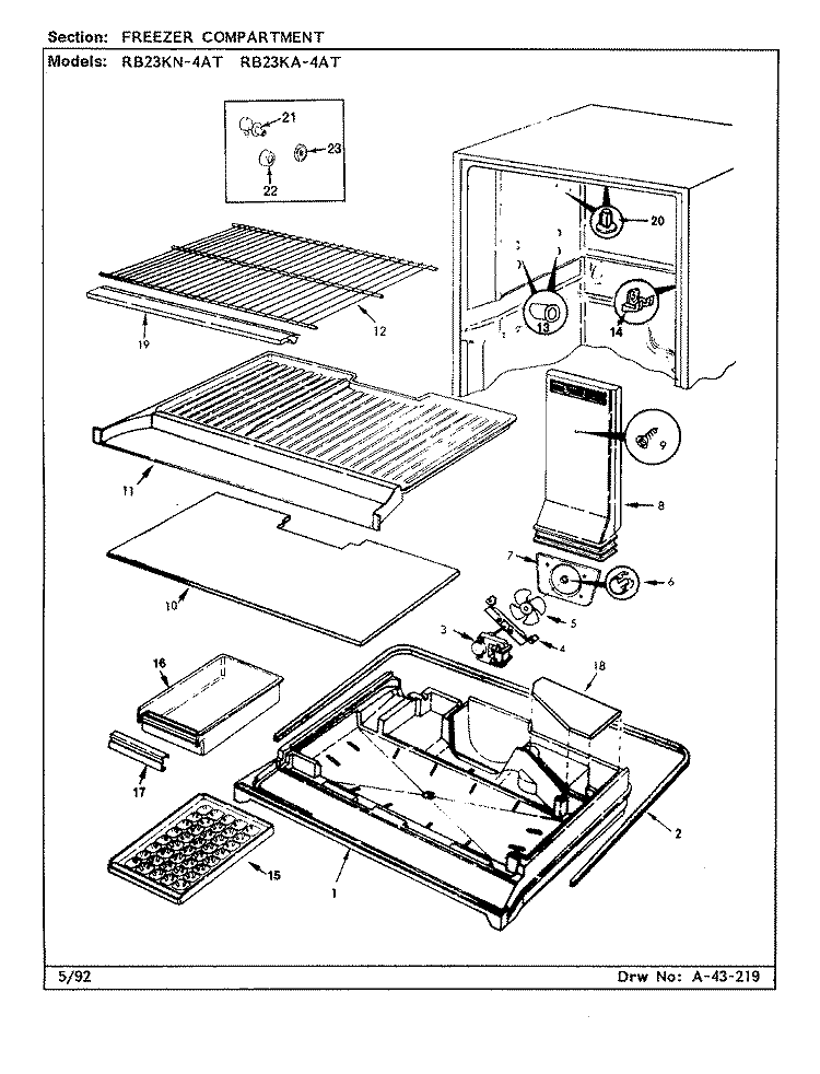 FREEZER COMPARTMENT Diagram and Parts List for RB23KN-4AT CL94A Magic Chef Refrigerator