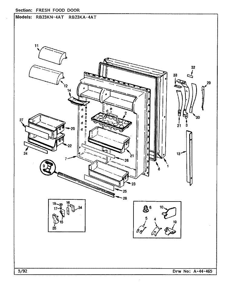 FRESH FOOD DOOR Diagram and Parts List for RB23KA-4AT CL95A Magic Chef Refrigerator