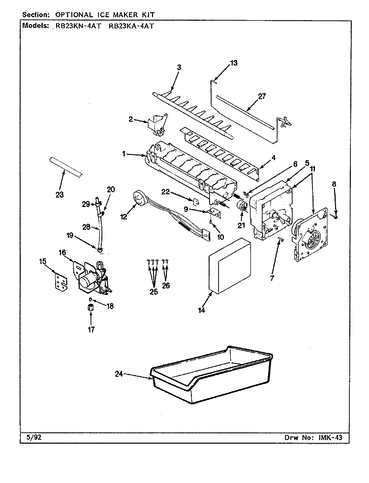 OPTIONAL ICE MAKER KIT Diagram and Parts List for RB23KN-4AT CL94A Magic Chef Refrigerator