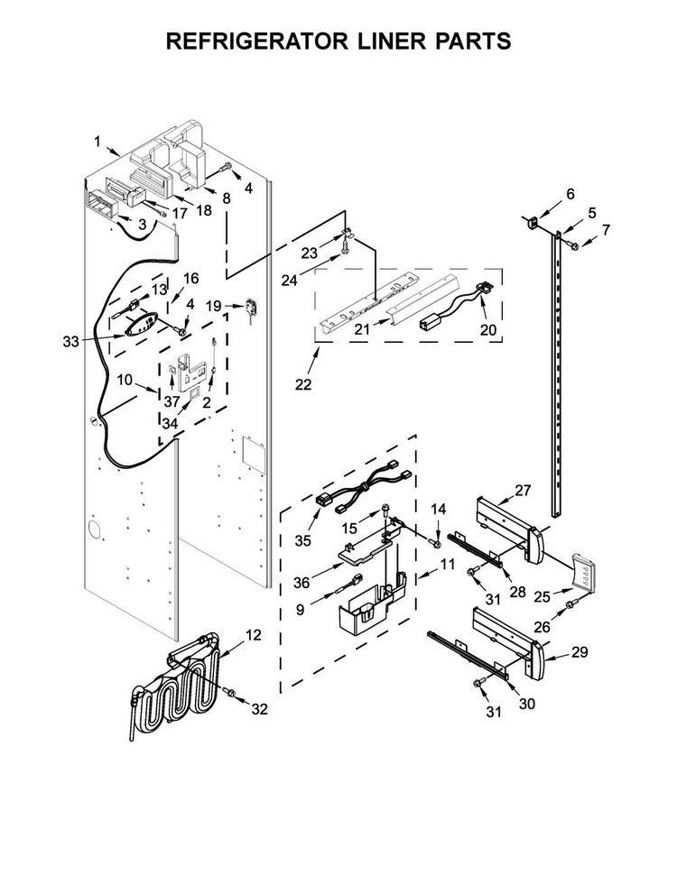 Refrigerator Liner Parts Diagram and Parts List for JS42PPDUDE01  Jenn-Air Refrigerator