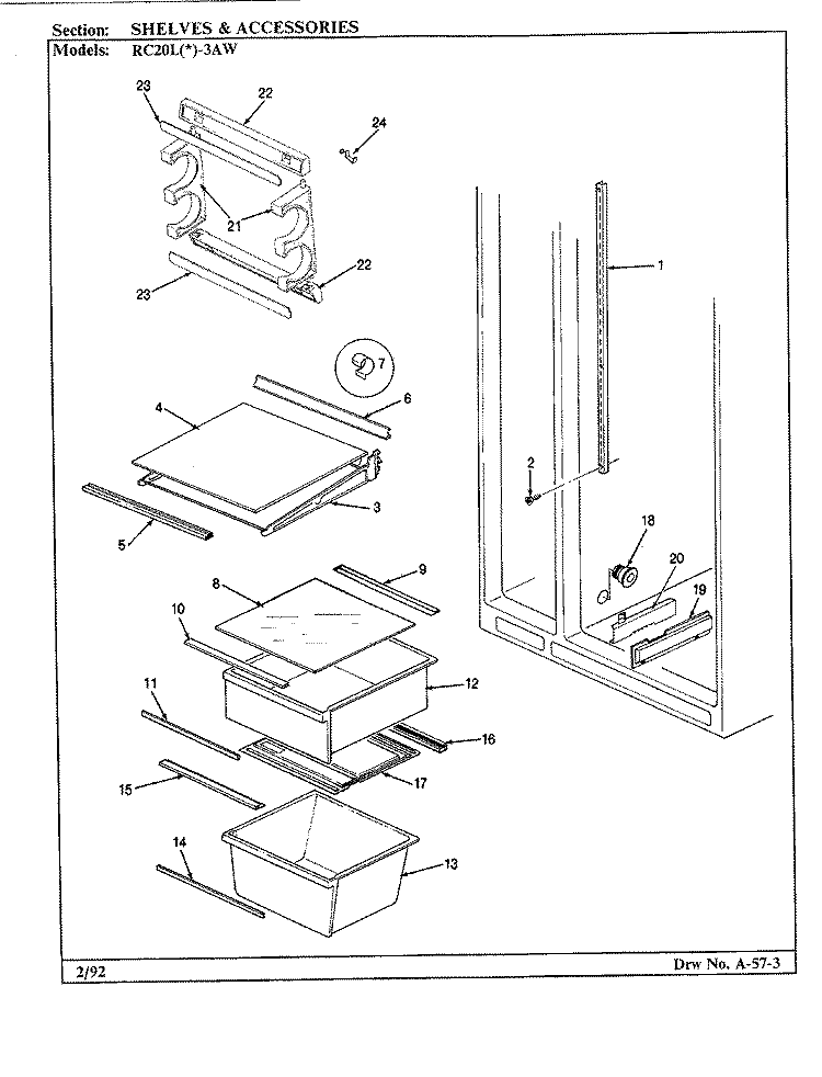 FRESH FOOD COMPARTMENT Diagram and Parts List for RC20LA-3AW BS10B Admiral Refrigerator