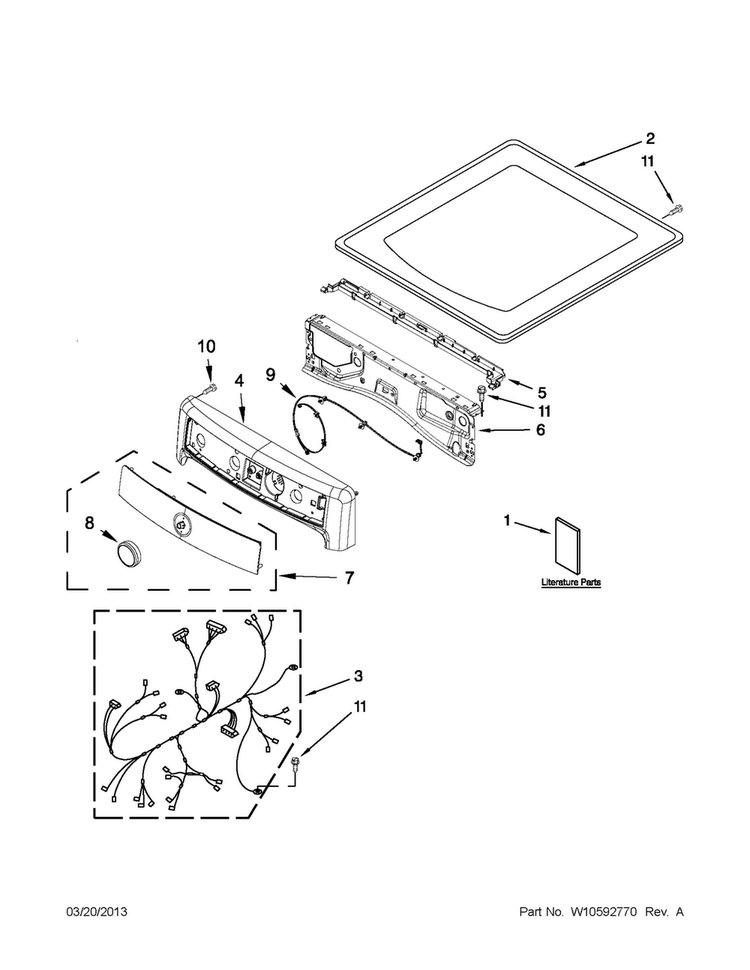 Top And Console Parts Diagram and Parts List for MGD4200BW0  Maytag Dryer