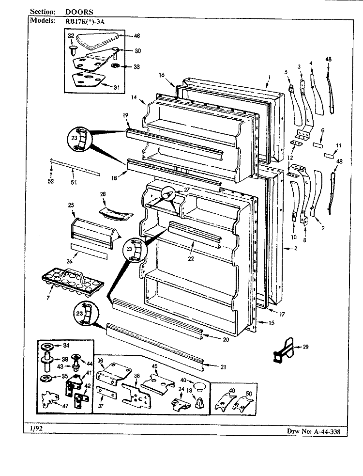 DOORS Diagram and Parts List for RB17KA-3A AG39B Admiral Refrigerator
