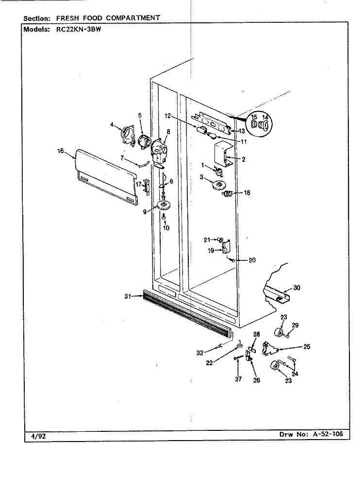 FRESH FOOD COMPARTMENT Diagram and Parts List for RC22KN-3BW CS35A Admiral Refrigerator